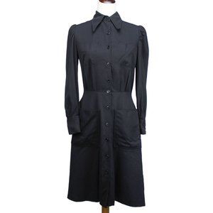 VTG 70s Micmac St. Tropez Dark Navy Rayon Fit & Flare Collared Shirt Dress 36 N